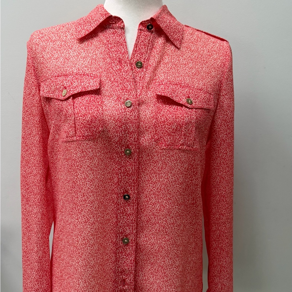 Tory Burch Coral Printed Button-Down Shirt